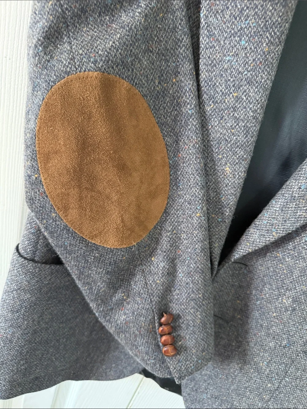 Vintage Stafford Wool Donegal Tweed Blazer Men's Gray Elbow Patches Sz 40S